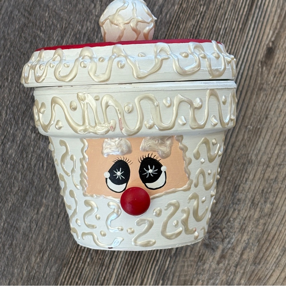 Handmade Clay Pot Santa with lid